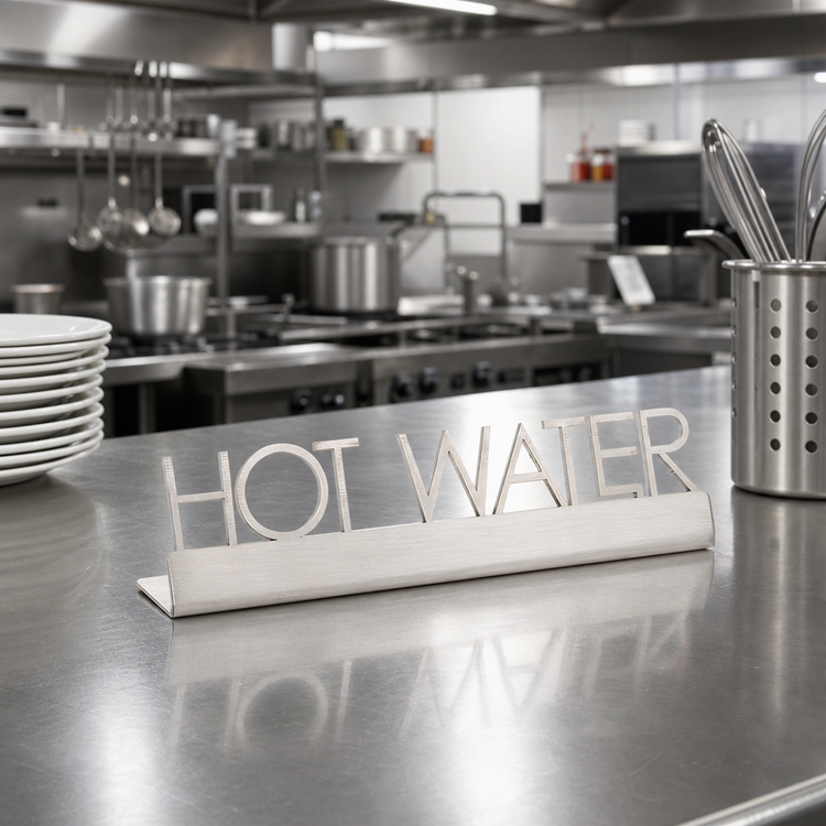 Product image #2 for American Metalcraft Hot Water Stainless Steel Printed Table Sign, 5-Inch