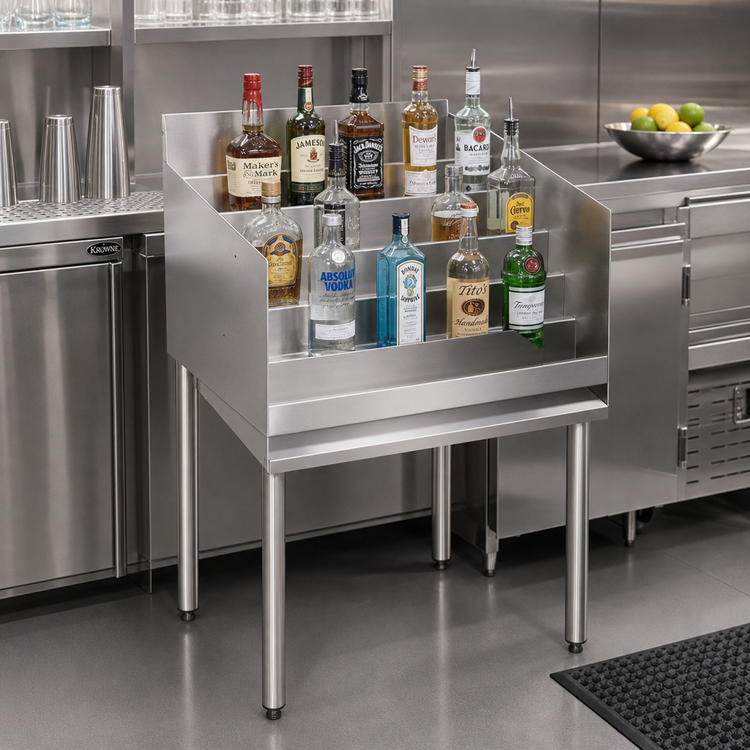 Product image #2 for Krowne Silver Series 4-Step Raised Liquor Display, 24 Inch Wide Freestanding Stainless Steel Underbar Unit