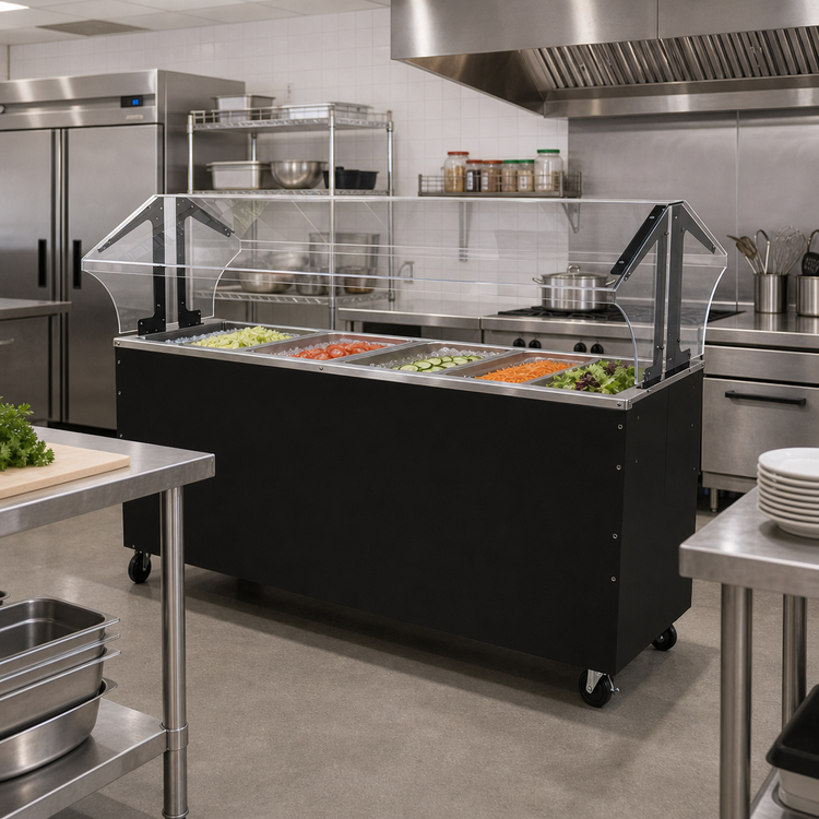 Product image #2 for Advance Tabco Triumph (Supreme) Ice-Cooled Portable Food Buffet Table, 5-Pan, 77-3/4 Inch, Double-Sided Sneeze Guard