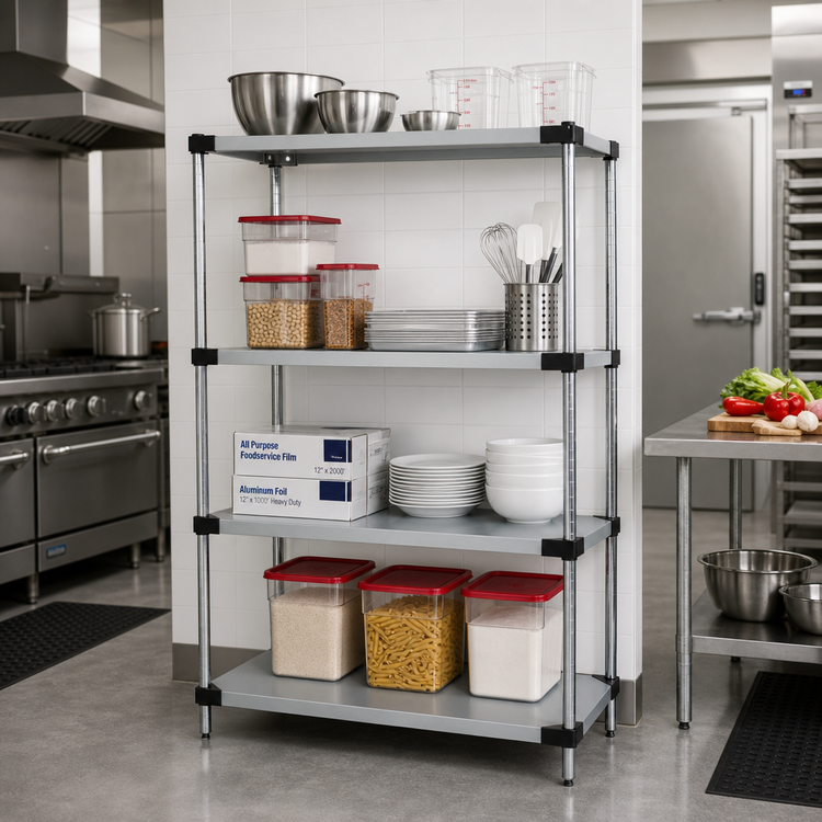Product image #2 for Quantum 4-Shelf Solid Stainless Steel Shelving Starter Kit, 72 x 14 x 54 Inches