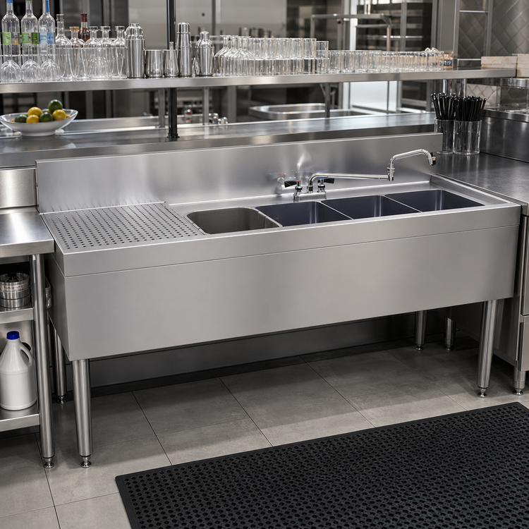 Product image #2 for Glastender Four Compartment Underbar Sink Unit with Left Drainboard, 66 Inch Wide