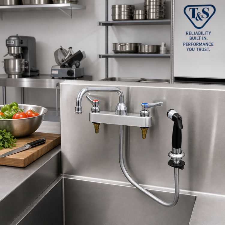 Product image #2 for T&S Brass B-1172 8-Inch Centers Deck-Mount Workboard Faucet with 8-Inch Swing Spout and 4-Foot Side Spray