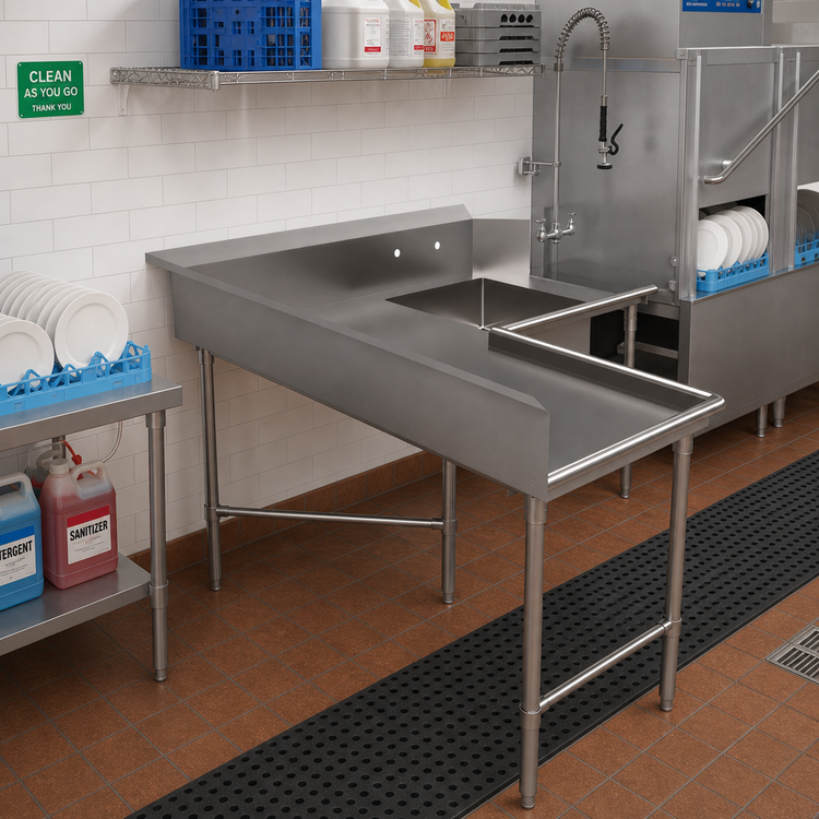 Product image #2 for BK Resources Corner L-Shaped Soiled Dishtable with 20" x 20" x 8" Welded Bowl, 60" x 72", Left-to-Right Operation