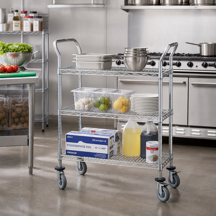 Product image #2 for Advance Tabco Special Value Series Heavy-Duty 3-Shelf Chrome-Plated Wire Utility Cart, 36 x 18 Inches