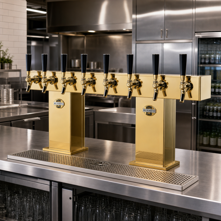 Product image #2 for Countertop Bridge Tee Glycol-Cooled Draft Beer Tower, Extra High, Tarnish-Free Brass Finish, 8 Faucets