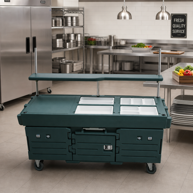 Product image #2 for Cambro CamKiosk 4-Pan Well Mobile Food Cart, No Roof, Granite Green