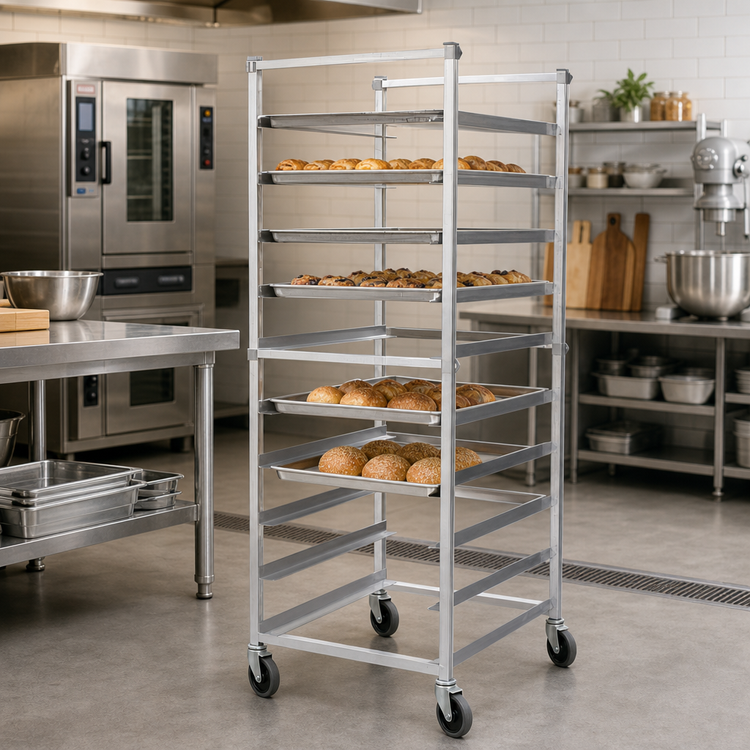 Product image #2 for Panco Mobile Full-Height Open-Side Aluminum Utility Rack for 18 x 26 Inch Trays, 18-Pan Capacity