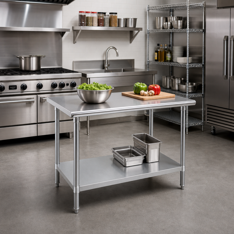 Product image #2 for 30" W x 24" D Flat Top Stainless Steel Work Table with Adjustable Galvanized Undershelf