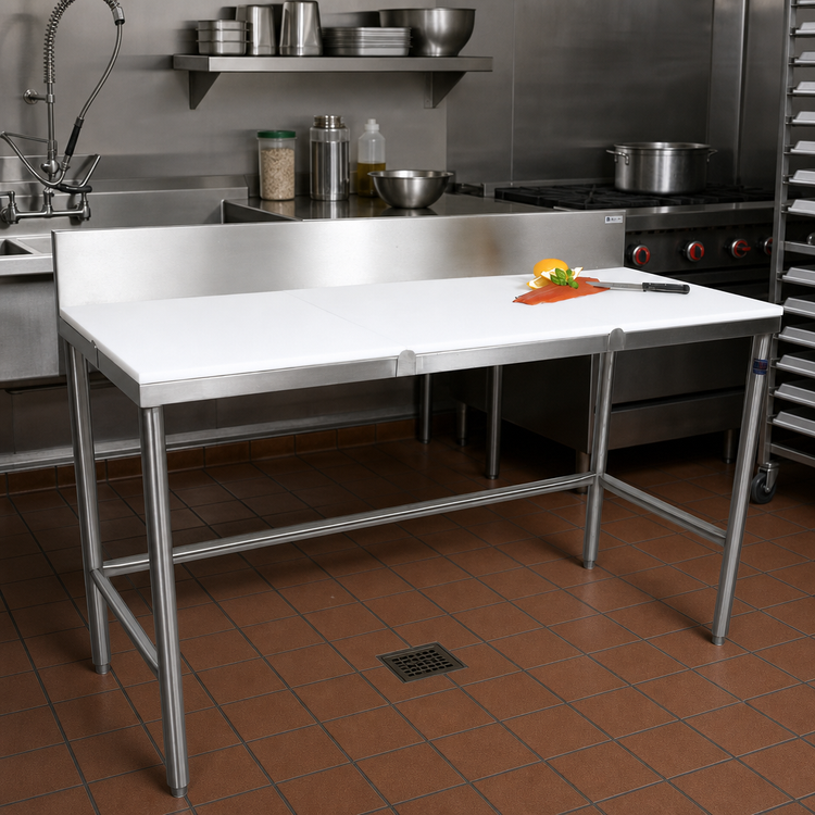 Product image #2 for John Boos TC105 48 Inch x 36 Inch Poly Top Trimming Table with Stainless Steel Base and 6 Inch Backsplash