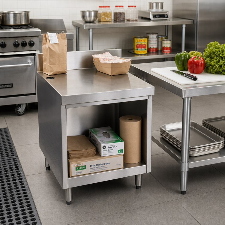 Product image #2 for CHOICE Open Front POS Work Center Cabinet Base, 18 x 24 Inch, Stainless Steel