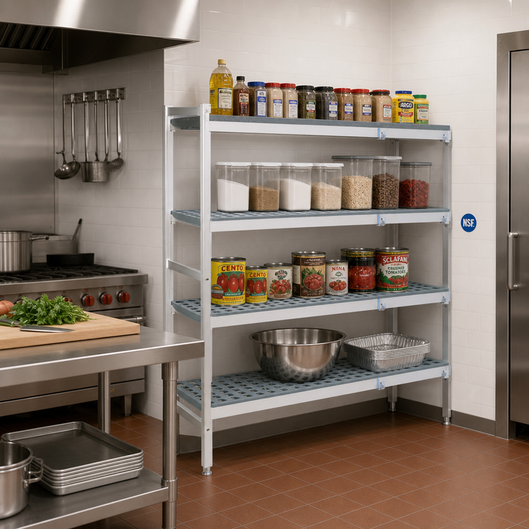 Product image #2 for Fermod Fermostock 4-Tier Corner Expansion Kit — 83" H x 47" W x 22" D, Anodized Aluminum (NSF)