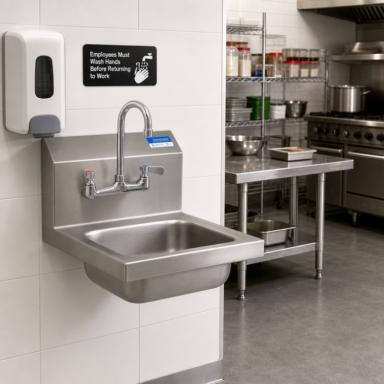 Product image #2 for BK Resources Wall-Mount Hand Wash Sink with Faucet, 14 x 10 x 5-Inch Bowl, 304 Stainless Steel