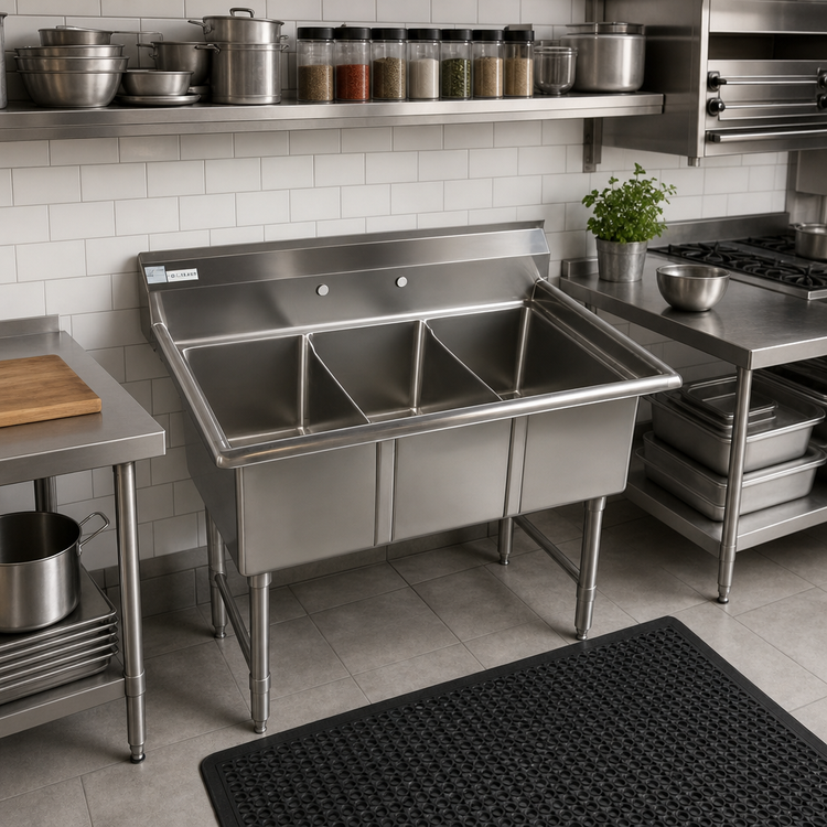 Product image #2 for Klinger's Trading MCS3 50-Inch Three-Compartment Stainless Steel Sink Without Drainboards