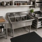 Thumbnail image #2 for Klinger's Trading MCS3 50-Inch Three-Compartment Stainless Steel Sink, 15 x 15 x 11-Inch Bowls, No Drainboards