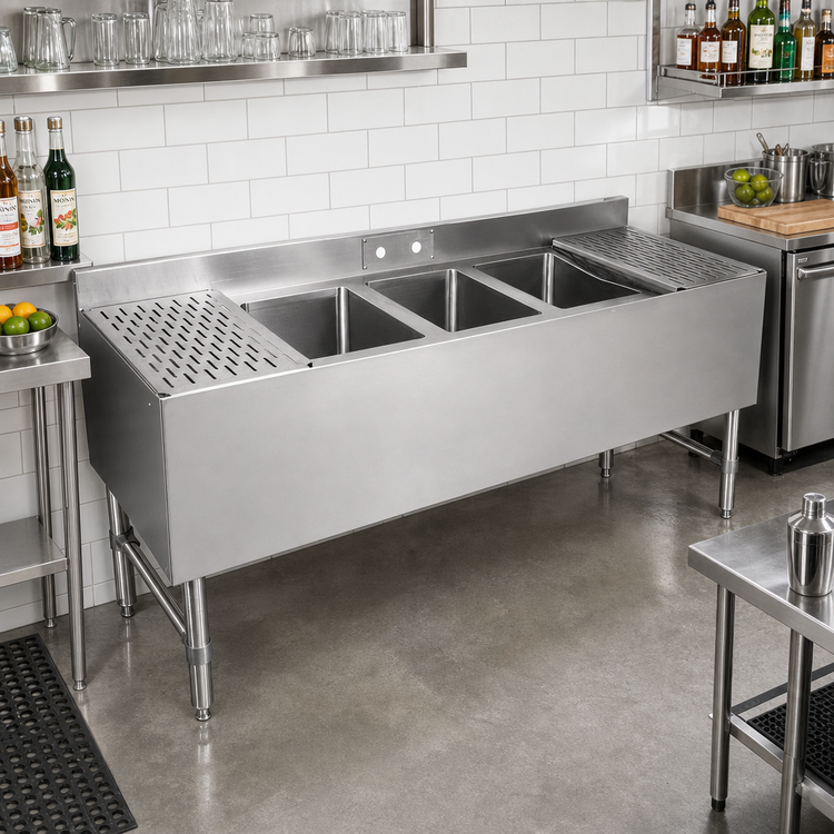 Product image #2 for John Boos 72-Inch 3-Compartment Underbar Sink Unit with Dual 18-Inch Drainboards