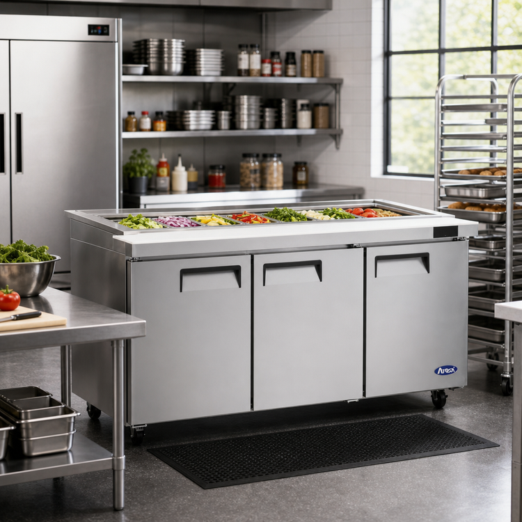 Product image #2 for Atosa 3-Section Mega Top Sandwich/Salad Prep Table Refrigerator with 30-Pan Top