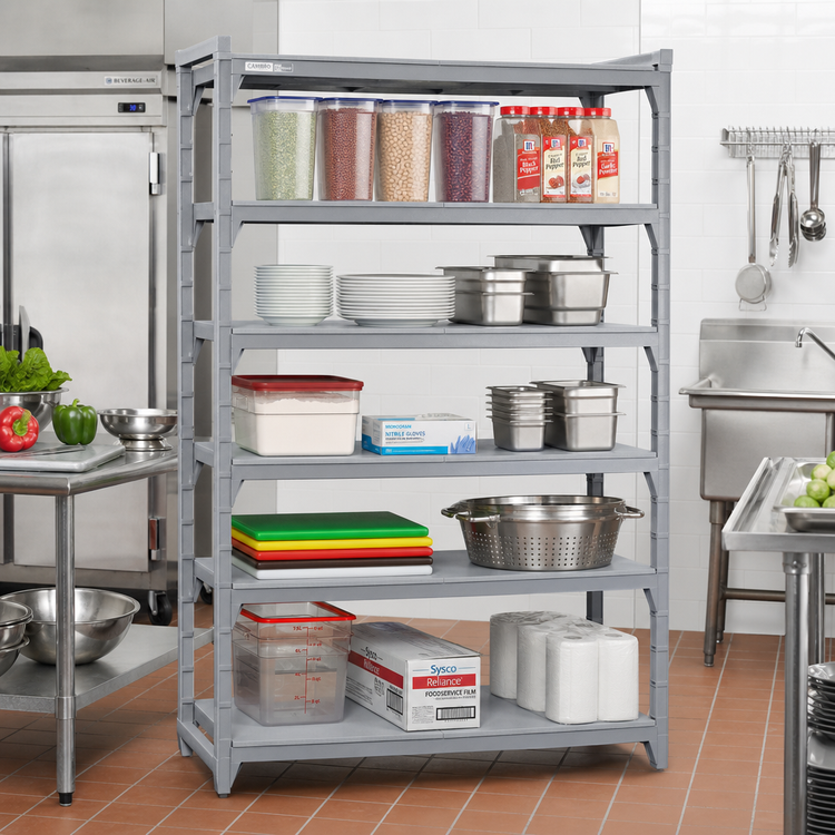 Product image #3 for Cambro Camshelving Premium Solid Shelf Kit, 24 x 54 Inches, 5-Shelf, Speckled Gray