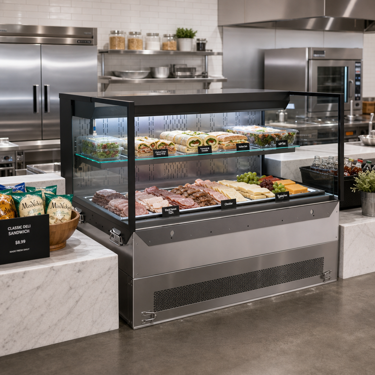 Product image #2 for Reveal® Self-Service Refrigerated Slide-In Counter Deli Case with Glass Shelf and LED Lighting