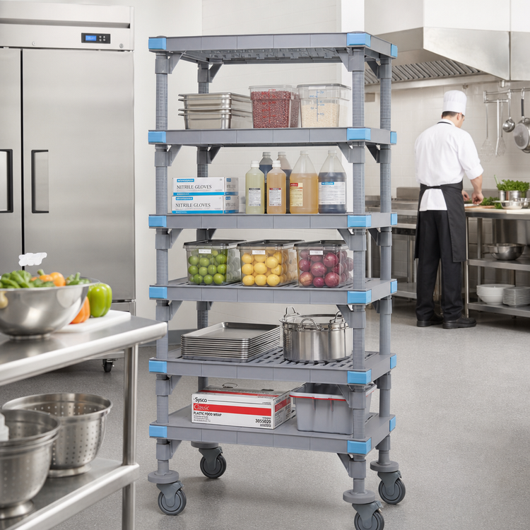 Product image #2 for Quantum Millenia 5-Shelf Mobile Polymer Shelving Starter Unit, 60W x 24D x 86H, Gray