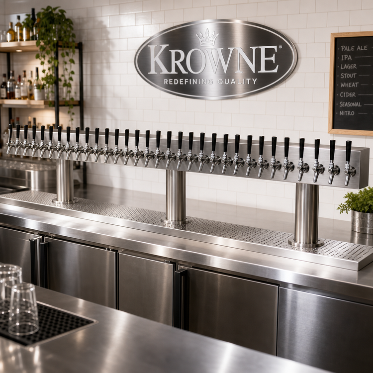 Product image #2 for Krowne Double T-Head 30-Faucet Glycol-Cooled Beer Tower, 90-Inch Box, Brushed Stainless Steel