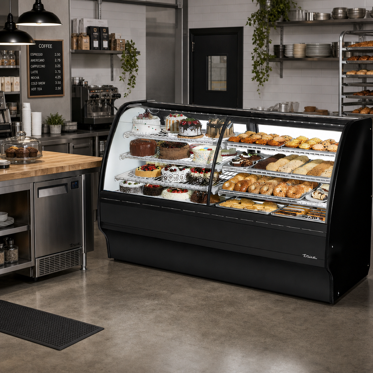 Product image #2 for True TGM-DZ-77-SC/SC-B-W 77-1/4" Dual Zone Full Service Glass Merchandiser with Curved Glass Front