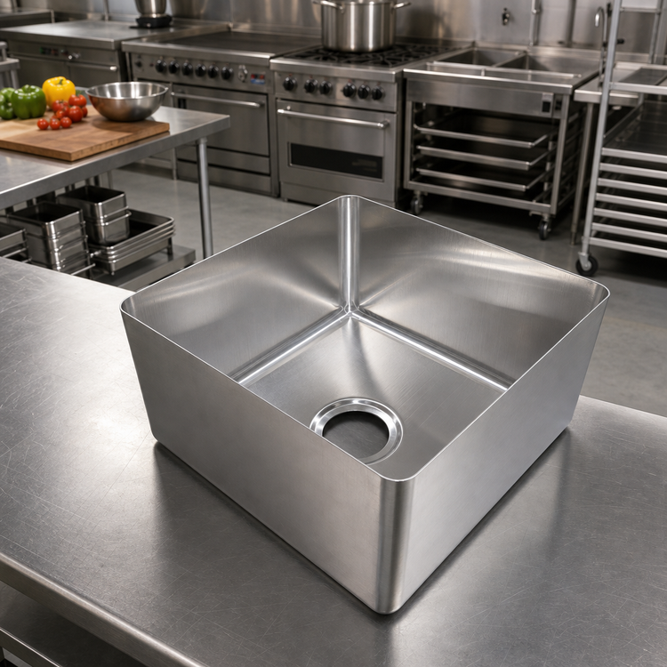 Product image #2 for BK Resources 18" x 18" x 12" Single Compartment Weld-In Sink Bowl, 16-Gauge 304 Stainless Steel