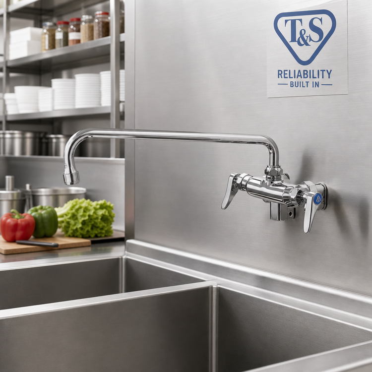 Product image #2 for T&S Brass Double Pantry Wall-Mount Mixing Faucet with 14-Inch Swing Nozzle