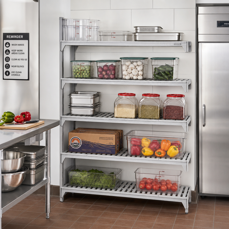 Product image #3 for Cambro Camshelving Premium Stationary 5-Tier Vented Add-On Shelving Unit, 18 x 30 x 84 Inches, Speckled Gray