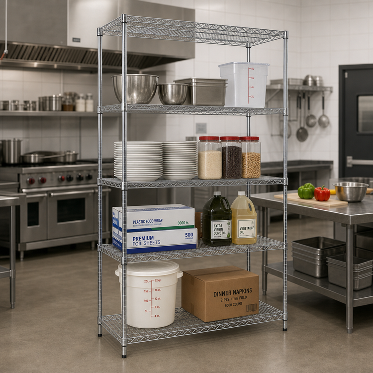 Product image #2 for 24 x 48 Inch Chrome-Plated Wire Shelving Starter Kit with 74 Inch Posts