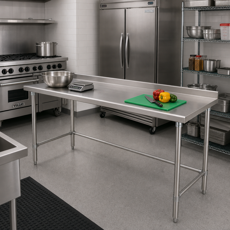 Product image #2 for BlendPort® Budget Series 72 Inch x 24 Inch 430 Stainless Steel Work Table with Rear Upturn and Tubular Base