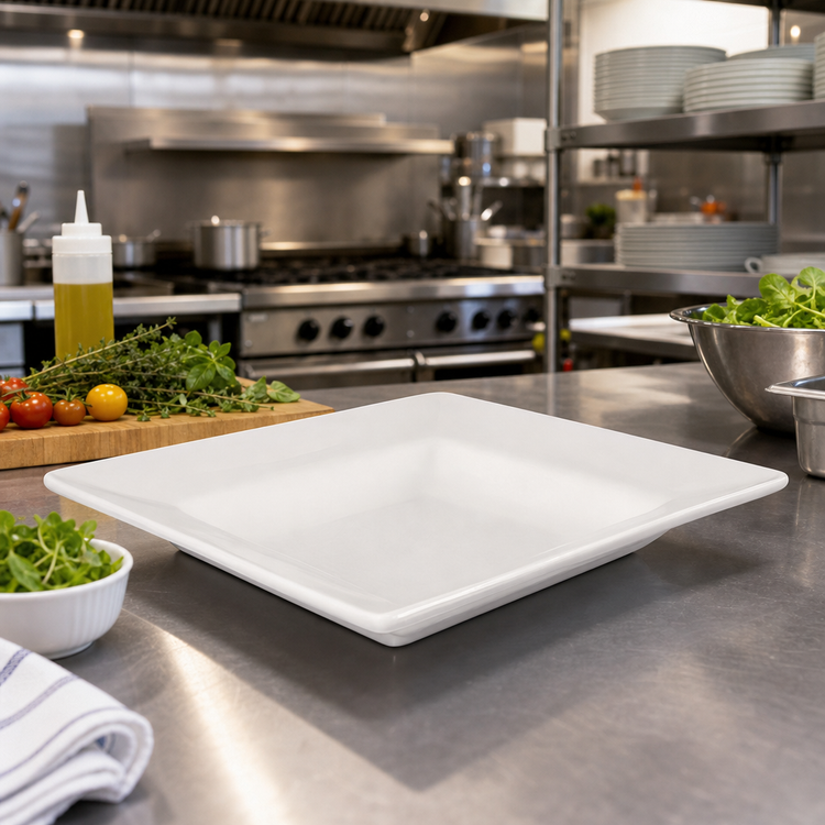 Product image #2 for Quattro 14-Inch Square Deep Wide Rim Fully Vitrified Ceramic Platter, Pearl White