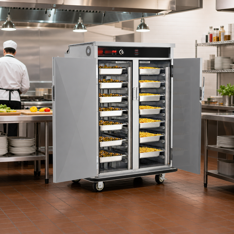 Product image #2 for FWE PST-20 Mobile Double-Compartment Heated Holding Cabinet, 20 Pan Capacity