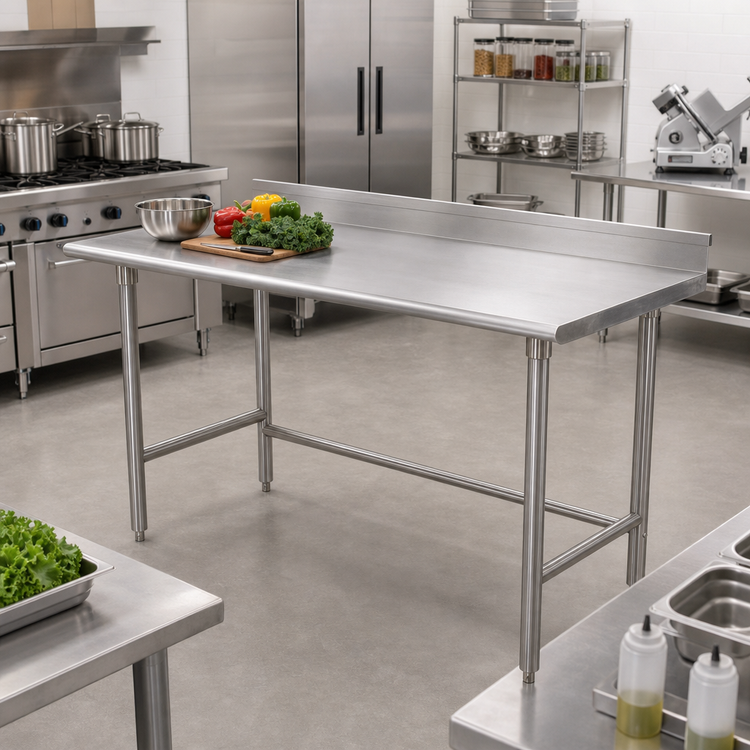 Product image #2 for 84 Inch x 30 Inch 16-Gauge 430 Stainless Steel Work Table with 1-1/2 Inch Rear Up-Turn