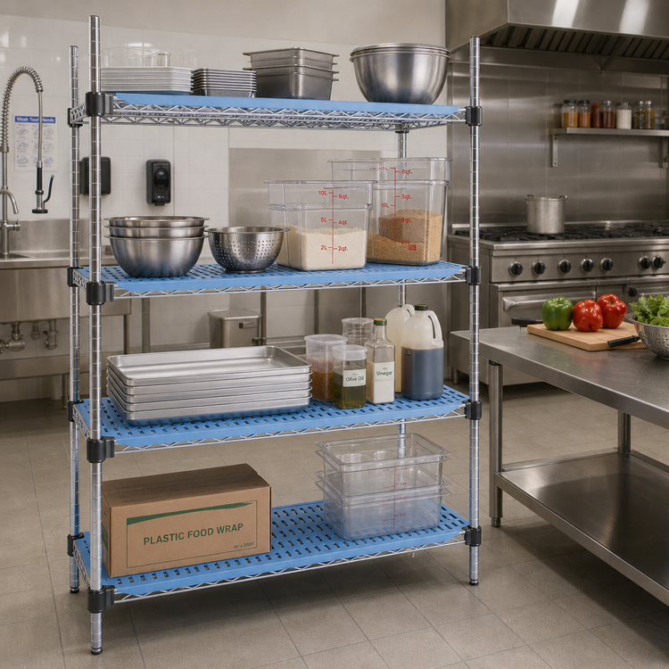 Product image #2 for Eagle QuadPlus 60-Inch x 21-Inch Blue Louvered Polymer Shelf Mat with Quad-Adjust Chrome Wire Frame