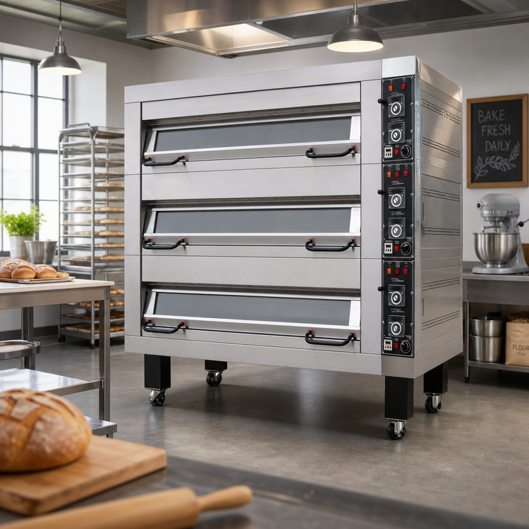 Product image #2 for BakeMax Four-Deck Electric Artisan Stone Deck Oven, Four Pan Wide, 16 Full-Size Pan Capacity