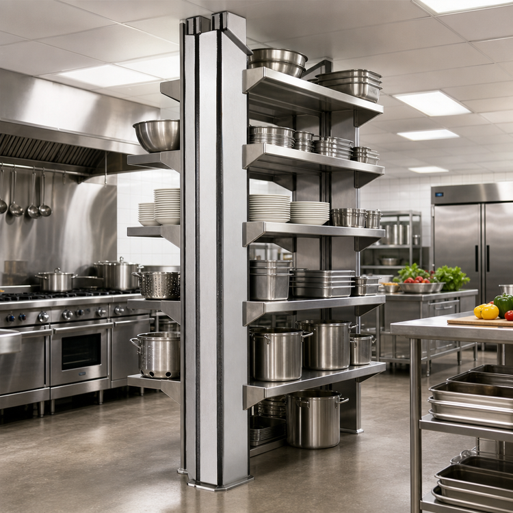 Product image #2 for Heavy-Duty Back-to-Back Cantilever Shelving Uprights, 144-Inch Floor-to-Ceiling Mount, Stainless Steel