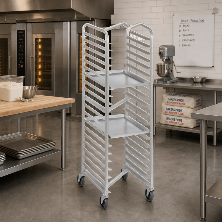 Product image #2 for Mobile Heavy-Duty Nesting End-Load Aluminum Bun Pan Rack, 21 x 26 x 70.25 Inches