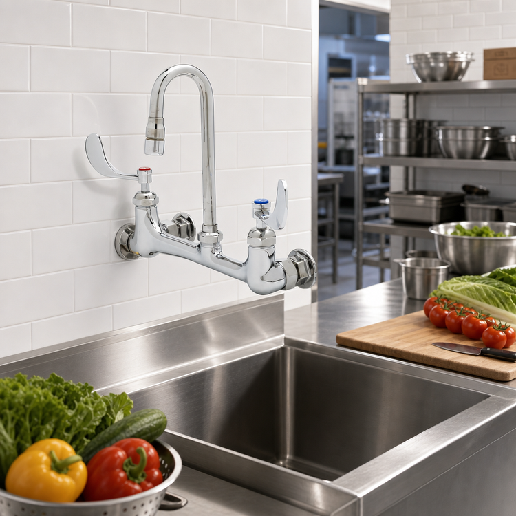 Product image #2 for Wall-Mount 8-Inch Center Pantry Mixing Faucet with Swivel Gooseneck Spout