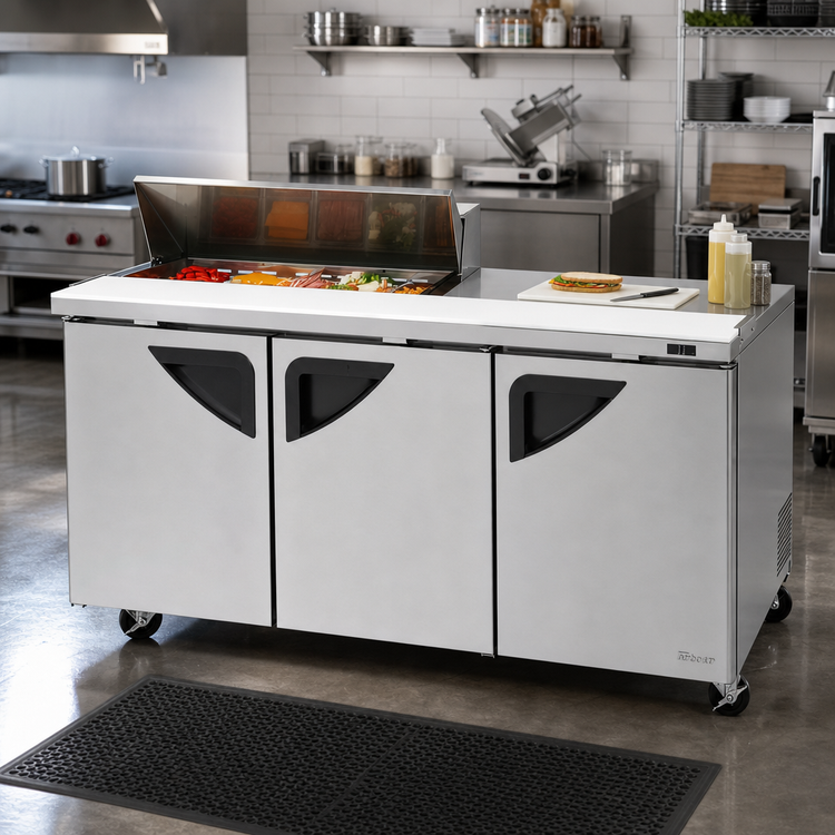 Product image #2 for Turbo Air Super Deluxe 72-5/8-Inch Three-Section Sandwich/Salad Prep Table with 10-Pan Opening