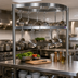 Thumbnail image #2 for John Boos PRB05 Boat-Shaped Table-Mounted Stainless Steel Pot Rack, 115-1/4 Inch x 18-1/8 Inch, 30 Double Hooks