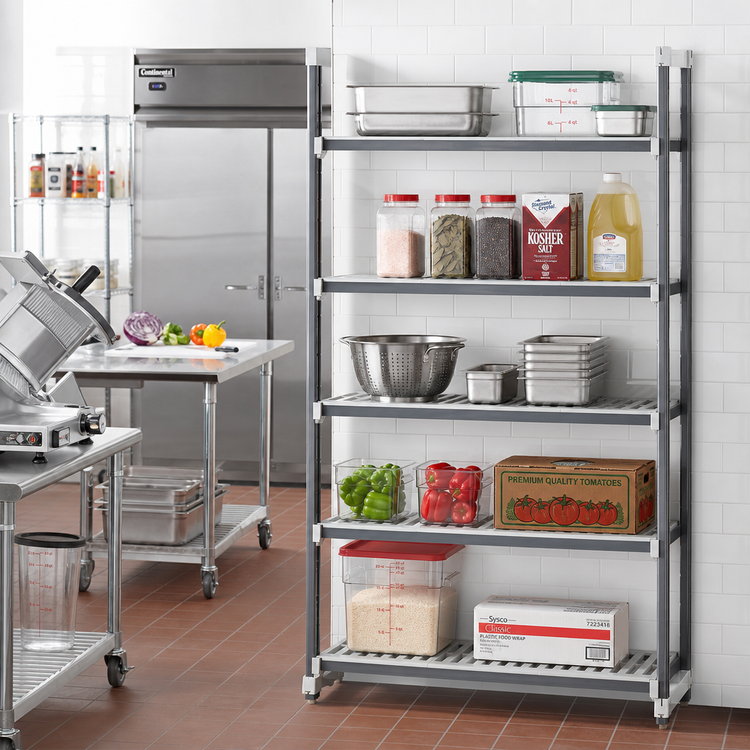 Product image #2 for Cambro Camshelving Elements XTRA 5-Tier Stationary Add-On Polymer Shelving Unit, 21" x 36" x 64", Vented, Speckled Gray