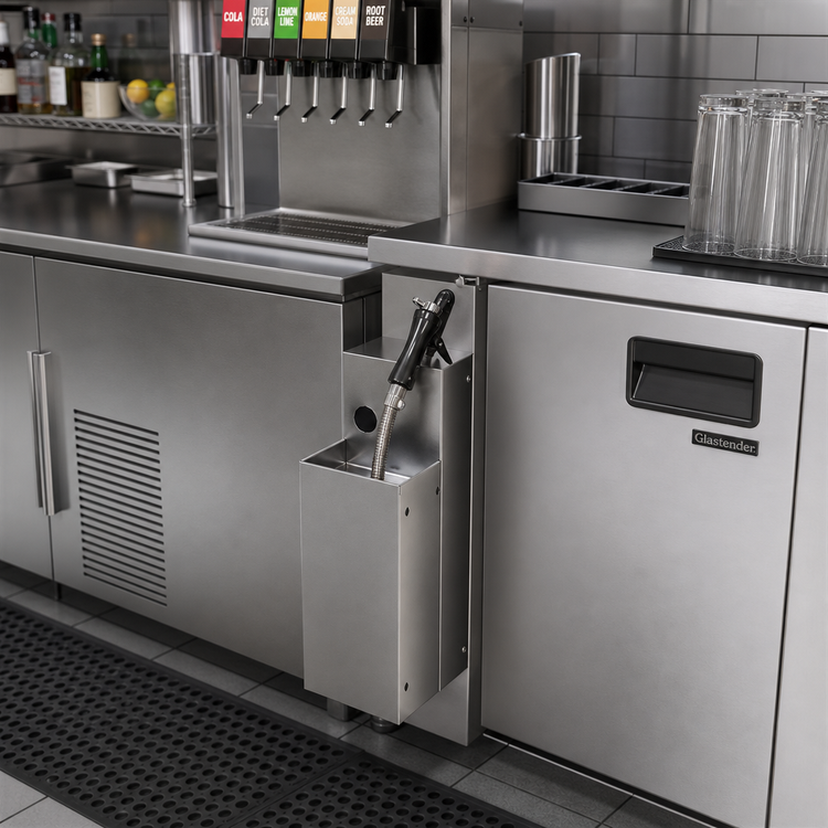 Product image #3 for Glastender 6-Inch Wide Underbar Soda Gun Holder with Integral Drip Pan