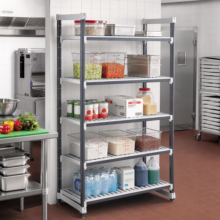 Product image #2 for Cambro Camshelving® Elements XTRA 48"W x 24"D x 72"H 5-Tier Vented Stationary Starter Unit, Speckled Gray