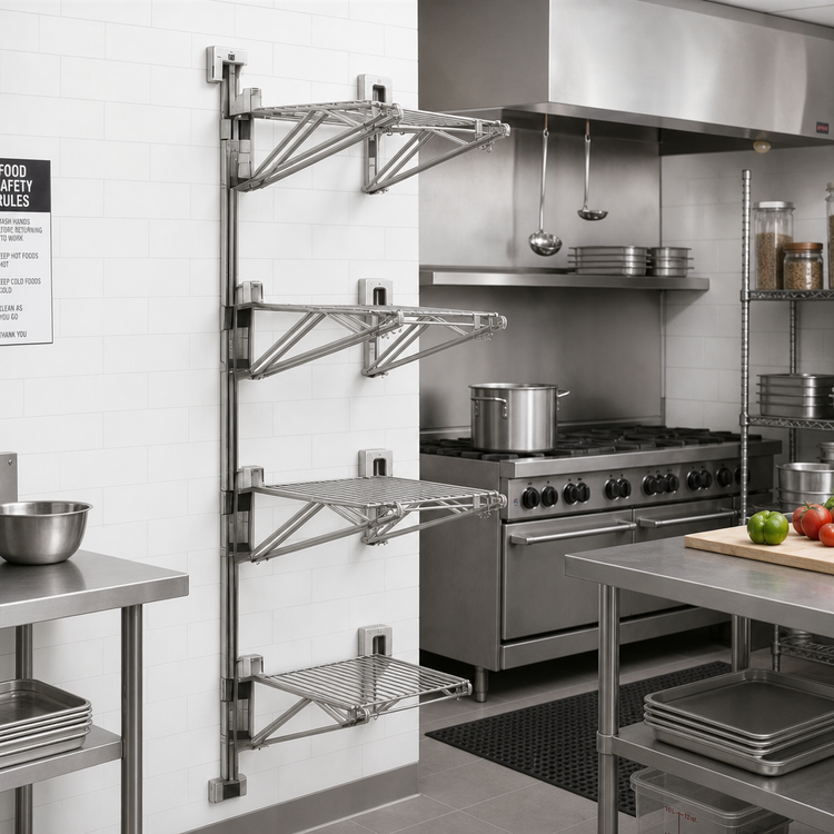 Product image #2 for Eagle Group Prepackaged Adjustable Post Wire Wall Mount Mid Unit for 21-Inch Shelves, 63-Inch Post, Stainless Steel