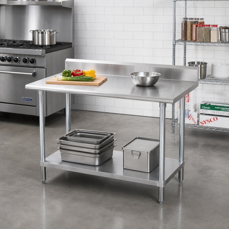 Product image #2 for Advance Tabco Special Value Series Stainless Steel Work Table with 5-Inch Backsplash and Adjustable Undershelf, 60"W x 30"D