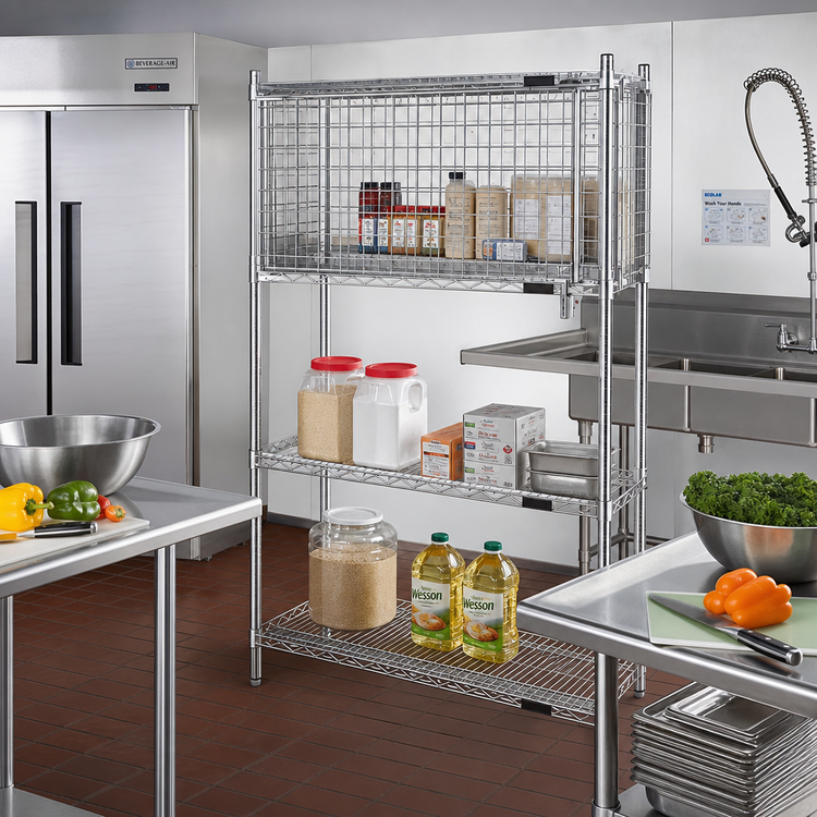 Product image #2 for Eagle Group 48 x 21 Inch Chrome Flip-Up Door Security Enclosure Kit for Wire Shelving