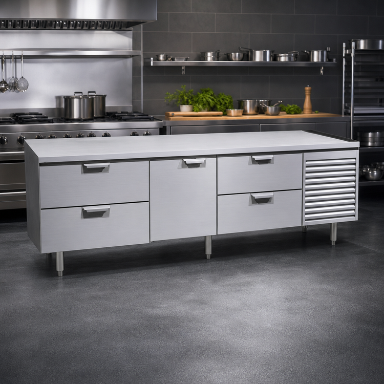Product image #2 for La Rosa Refrigeration 3288-SF Three-Section Freezer Base Equipment Stand with Door and Drawers