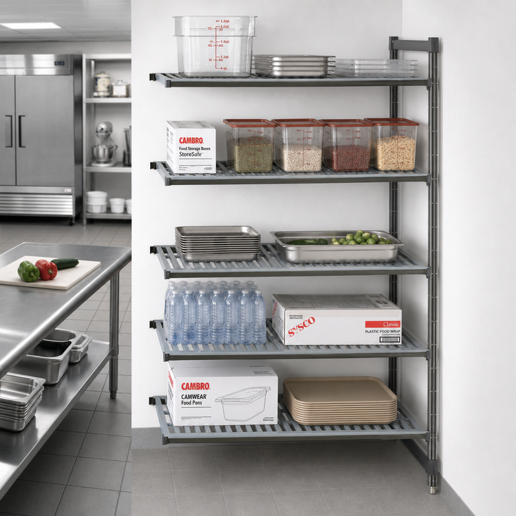 Product image #2 for Cambro Camshelving Basics Plus 5-Shelf Louvered Add-On Shelving Unit, 21 x 48 x 84 Inches, Brushed Graphite