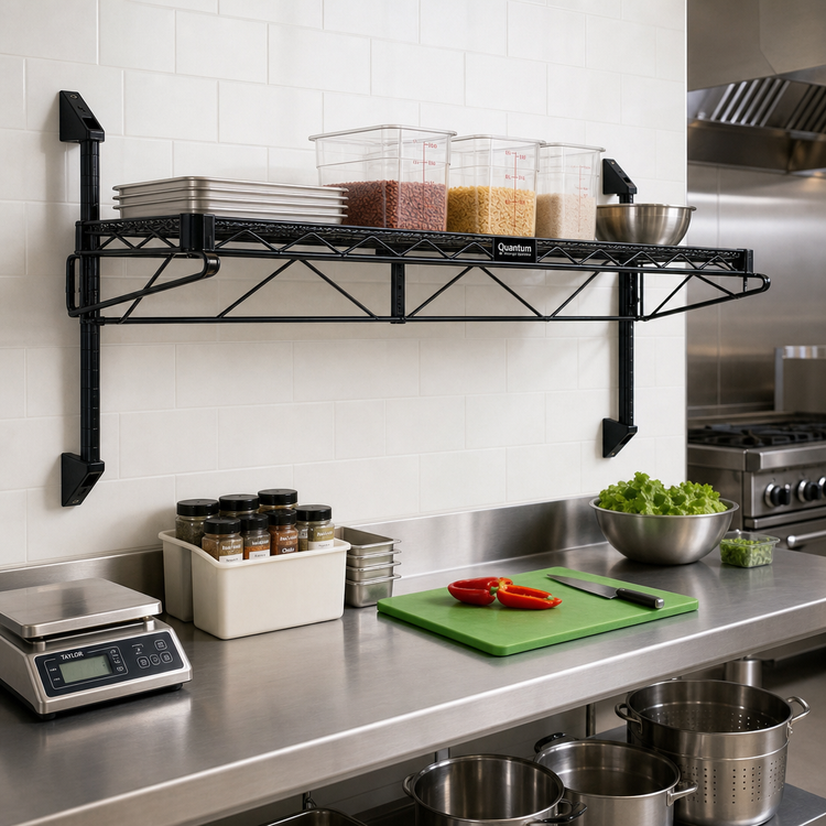 Product image #2 for Quantum Wall-Mount Cantilever Single Shelf Kit, 30 x 14 Inches, Black Epoxy Antimicrobial Finish