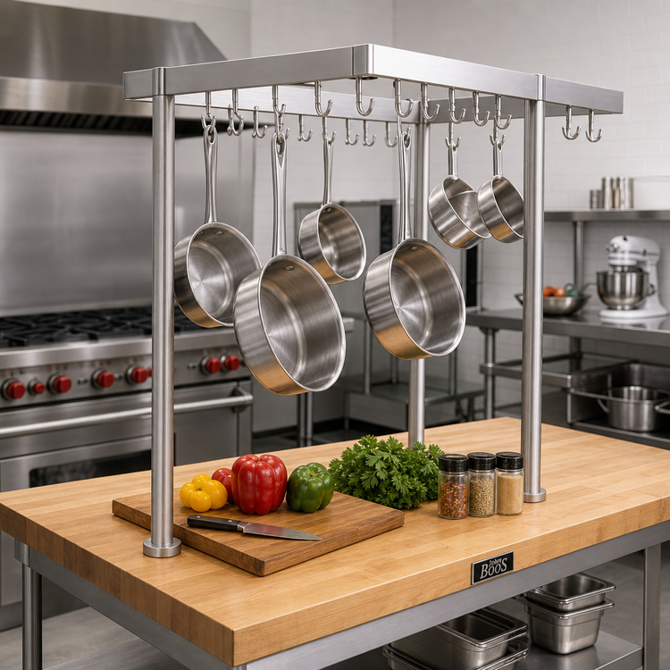 Product image #2 for John Boos PRTC3 Table-Mounted Square Stainless Steel Pot Rack with 18 Double Hooks